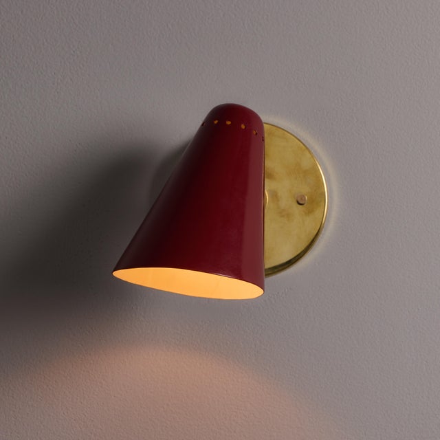 1960s Stilnovo Perforated Red Metal and Brass Articulating Sconces - a Pair For Sale - Image 16 of 18
