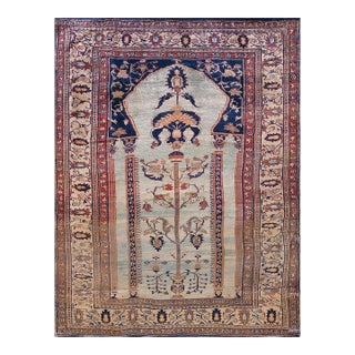 1870s Ivory Geometric Hand Knotted Antique Nw Persian Heriz Rug 4' X 6' Silk Carpet For Sale