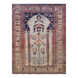 1870s Ivory Geometric Hand Knotted Antique Nw Persian Heriz Rug 4' X 6' Silk Carpet