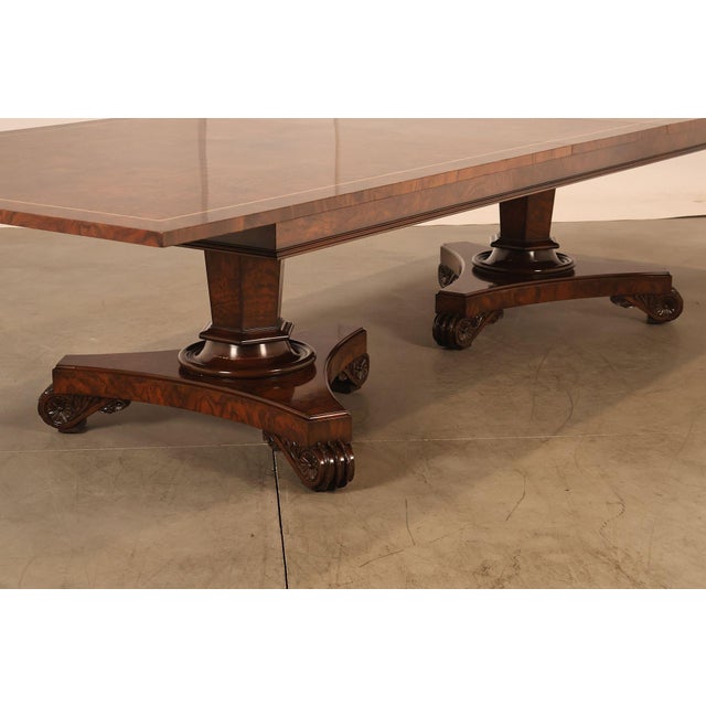 Brown Custom Regency Style Burl Walnut Double Pedestal 12' Dining Table For Sale - Image 8 of 18
