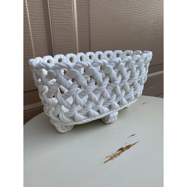 1960s French Country Trompe l'Oeil Porcelain Rope Basket Cachepot For Sale - Image 5 of 11