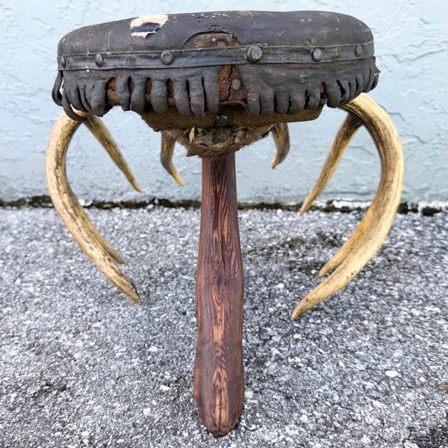 Early 20th Century American Rustic Deer Antler Footstool For Sale - Image 4 of 8
