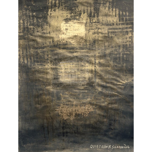 # 6317 Quiet Glow III are original abstract surreal painting created with acrylic gold, gold leaf, and gold flakes on 16 x...