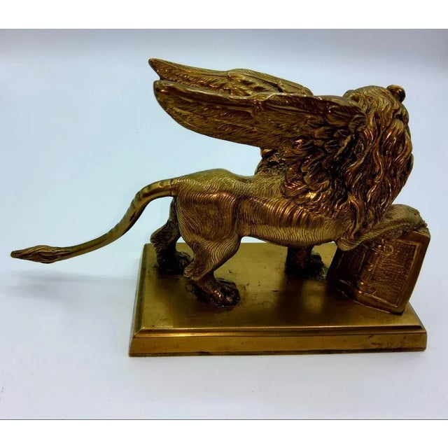 Antique Bronze Winged Lion on Rectangular Base For Sale - Image 6 of 13
