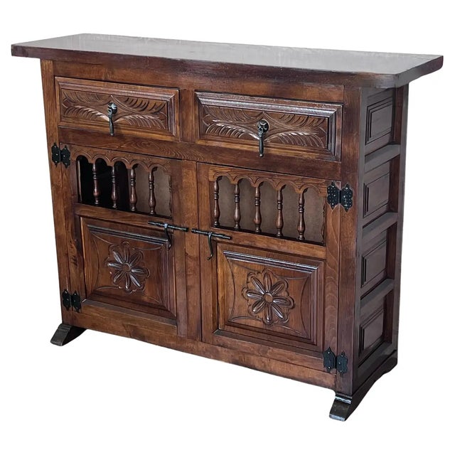 20th Century Large Catalan Spanish Baroque Carved Walnut Credenza or Buffet For Sale - Image 12 of 12
