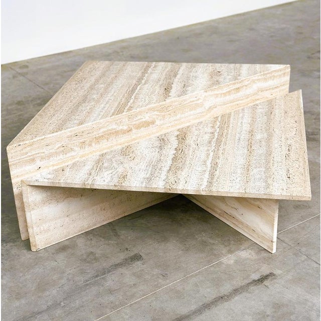Large Italian Brutalist Geometric Travertine Coffee Tables from Up & Up, Set of 2 For Sale - Image 4 of 16