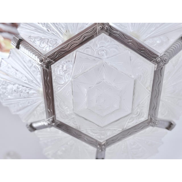 1930’s French Art Deco Chandelier Signed Verrerie Des Hanots For Sale - Image 9 of 12