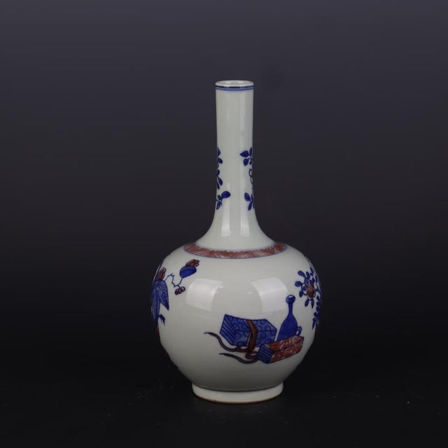 Early 20th Century Chinese Vintage Ceramic Vase,Blue and White Underglaze Red Porcelain Gall-Shaped Vase Hand Painted Orchid Pattern For Sale - Image 5 of 6