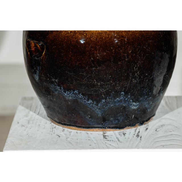 Vintage Brown and Blue Glazed Chinese Stoneware Planter with Rounded Lip For Sale - Image 9 of 18