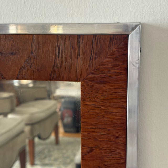 Milo Baughman Mid-Century Wood and Metal Wall Mirror For Sale - Image 4 of 6
