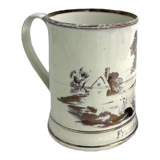 19th Century Sunderland Creamware Mug With Pink Luster Decoration, Inscribed Francis Woof, Senn For Sale