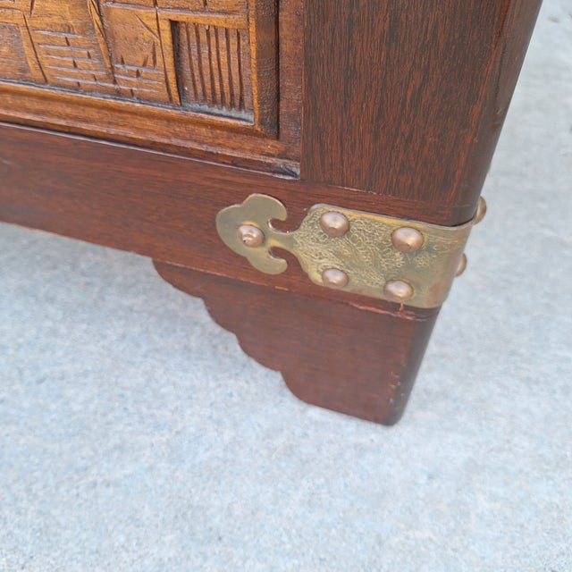 1960s George Zee Hand-Carved Chinese Camphor Wood & Brass Trunk For Sale - Image 11 of 12