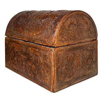Antique Embossed Leather Dome Chest For Sale