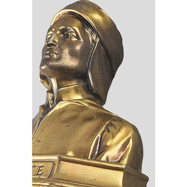 Pair of Early 20th Century Bookends Gilded Clad Figural Statue Sculpture Bust Dante & Beatrice For Sale - Image 11 of 12