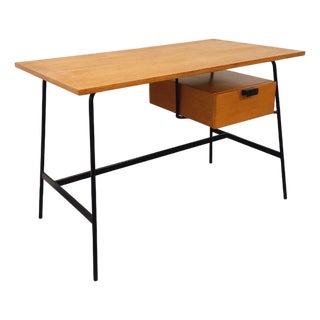 Vintage Desk in Oak and Black Metal by Pierre Paulin, 1960s For Sale