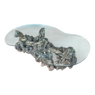 1960s Sculptural Burl Wood Root Coffee Table With Curved Glass Top For Sale