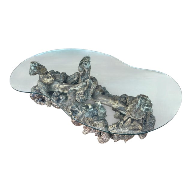 1960s Sculptural Burl Wood Root Coffee Table With Curved Glass Top For Sale