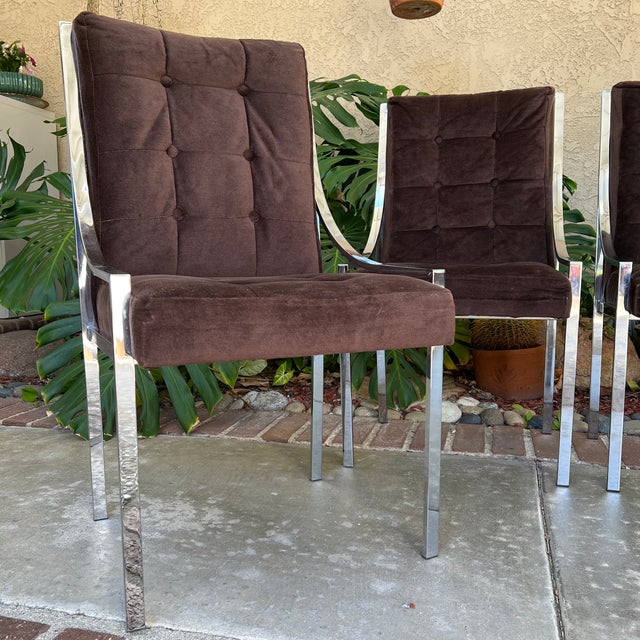 Milo Baughman Set of 5 Vintage Chrome Frame Dining Chairs in the Style of Milo Baughman For Sale - Image 4 of 12