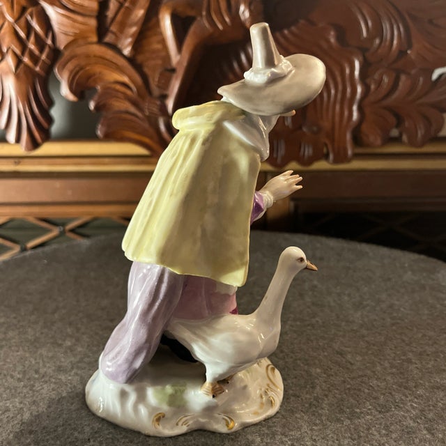 Continental Art Company Antique Continental Porcelain Figurine of Old Mother Goose For Sale - Image 4 of 12