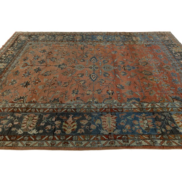 Antique Persian Mahal Rug in Red Hand-Knotted Wool, 20th Century For Sale In New York - Image 6 of 11
