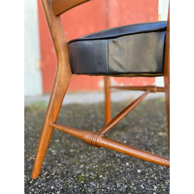 Vintage Mid Century Drexel Style Black Leather & Cane Side Chair For Sale - Image 12 of 12