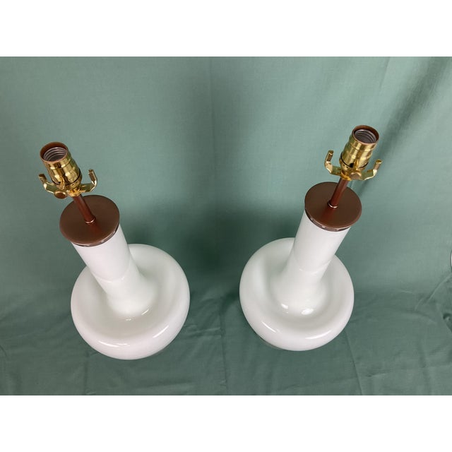 Metal Vintage White Murano Glass Table Lamps - a Pair For Sale - Image 7 of 12