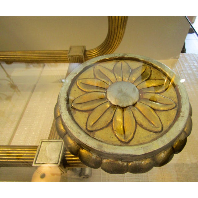 Gold 1960s Hollywood Regency Italian Silver and Gold Leaf Carved Wood and Glass Coffee Table For Sale - Image 8 of 15