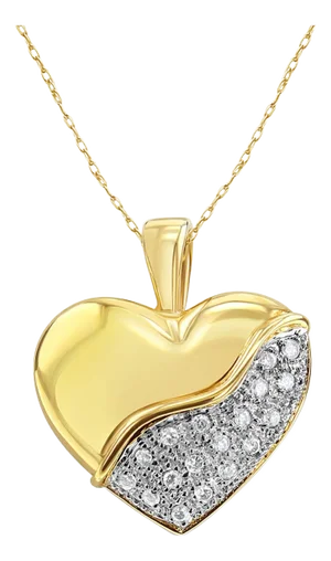 Heart Shaped Diamond Encrusted Pave Necklace .20cttw 14k Yellow Gold 16"