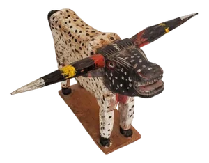 Vintage Guatemalan Hand Carved and Painted Bull Folk Art Sculpture