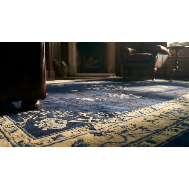 Gorgeous Navy Background Color and Beige Border With Floral-Medallion Design Antique Chinese Peking Rug For Sale - Image 10 of 12