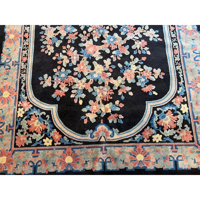 An Antique Black Bround 6'-4" X 9' Art Deco Chinese Rug For Sale - Image 4 of 6