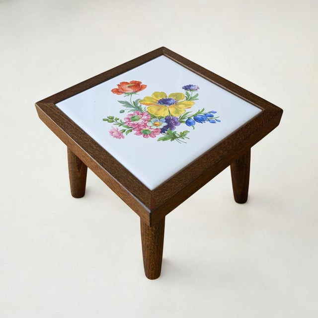 Vintage Mini Flower Table with Tile Motif, 1960s For Sale - Image 9 of 9