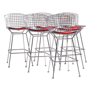Harry Bertoia for Knoll Mid Century Chrome Bar Stools - Set of 6 For Sale
