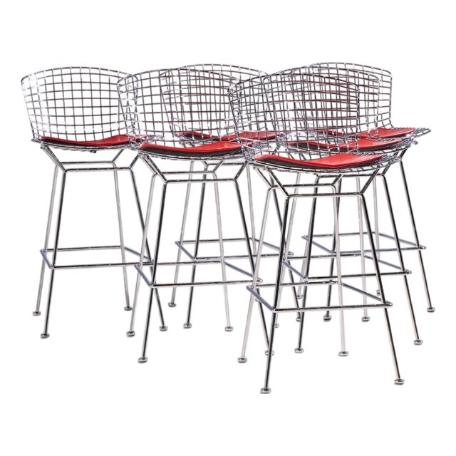 Harry Bertoia for Knoll Mid Century Chrome Bar Stools - Set of 6 For Sale