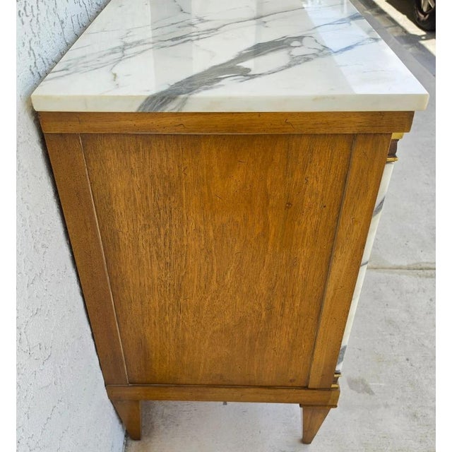 Brown Mid Century Louis XVI Maison Jansen Style Marble Top Commode Dresser Sideboard For Sale - Image 8 of 15