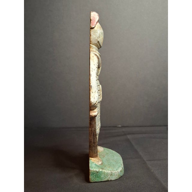 Metal Antique Cast Iron Knight in Armor Doorstop Gold Red Paint 9" Figural Sentry For Sale - Image 7 of 14