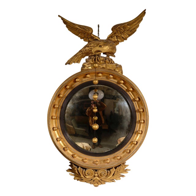 Large Antique Regency Gilt Convex Mirror, 1825 For Sale