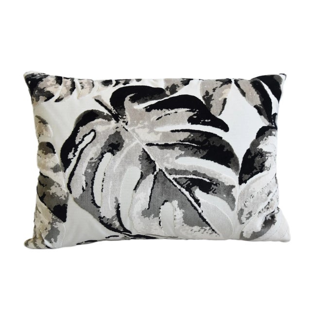 Mid-Century Modern Contemporary Modern Botanical Leafy Velvet Feather/Down Pillow 24” X 18” For Sale - Image 3 of 7