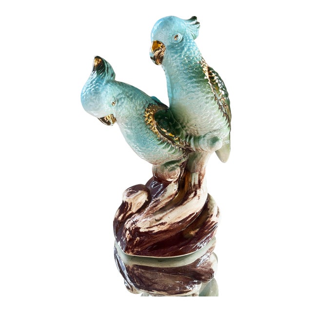 1920s Hollywood Regency Ceramic GIlded Parrots For Sale