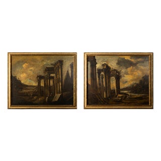 Unknown, Roman Architectural Capriccios, Oil On Canvas, Set of 2 For Sale