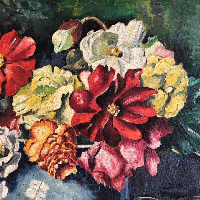 Vintage Mid Century Modernist Still Life Painting With Flowers Signed Giacona For Sale - Image 4 of 7