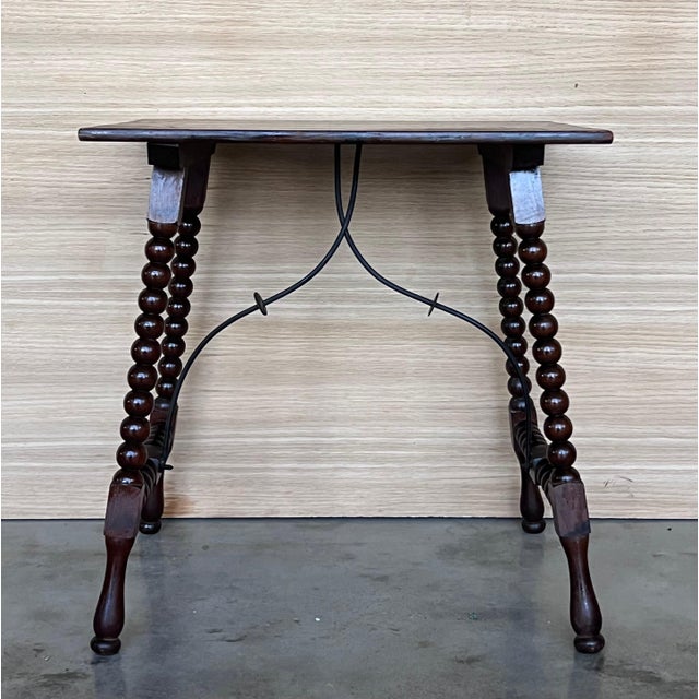 19th Spanish Side Table with Cared Turned Legs and Iron Stretcher For Sale - Image 17 of 18