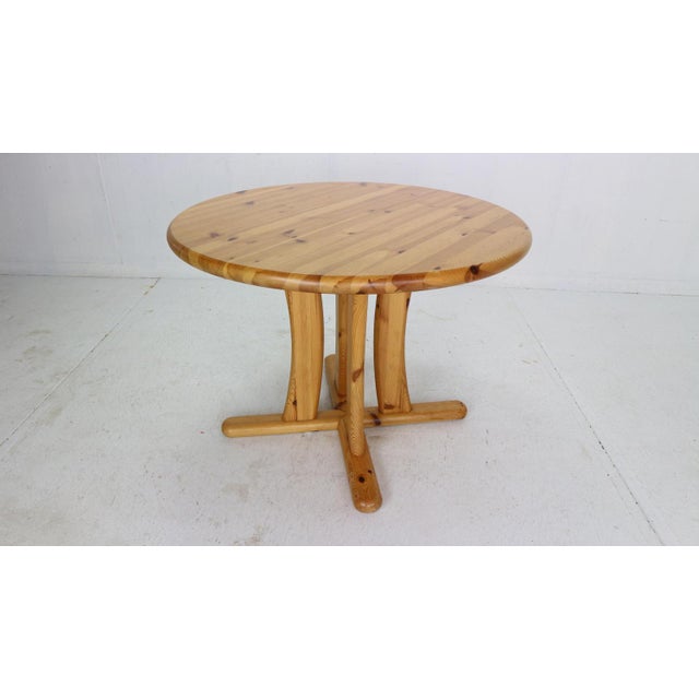 Brown Round Pinewood Dinning Table in the style of Rainer Daumiller, Denmark, 1970s For Sale - Image 8 of 18