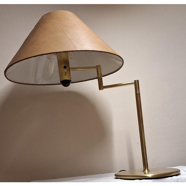 Vintage Brass Table Lamp with Handmade Faux Leather Swivel Shade, 1970s For Sale - Image 10 of 16