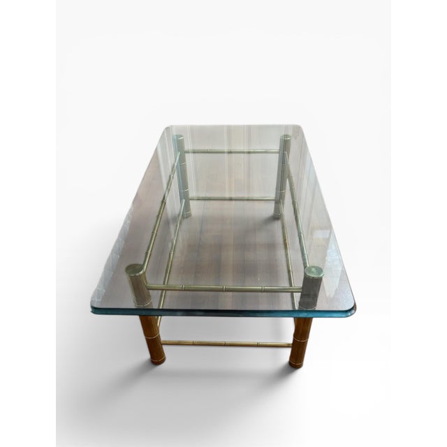 1970s 1970s Faux Bamboo Brass Attributed to Mastercraft Coffee Table With Beveled Glass For Sale - Image 5 of 16