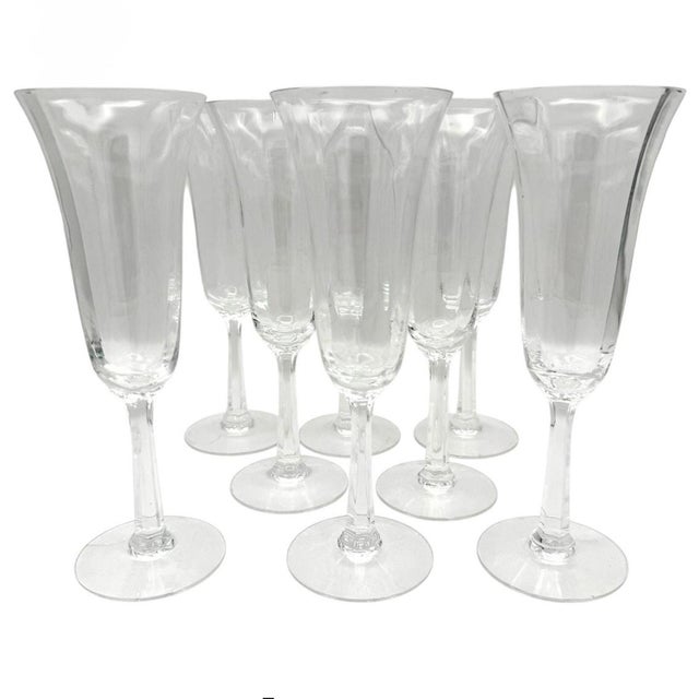 Hollywood Regency Vintage Lenox Allure Lead Crystal Champagne Flutes – Set of 8 – Made in Usa – 1980s For Sale - Image 3 of 10