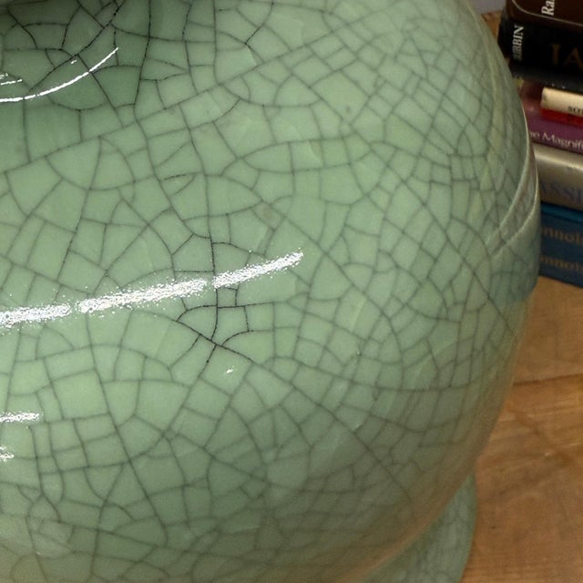 Rustic Green Crackle Ceramic Vase with Classic Curved Silhouette For Sale - Image 3 of 7