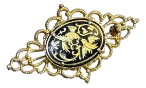 1930s Gold/Black Damascene Brooch