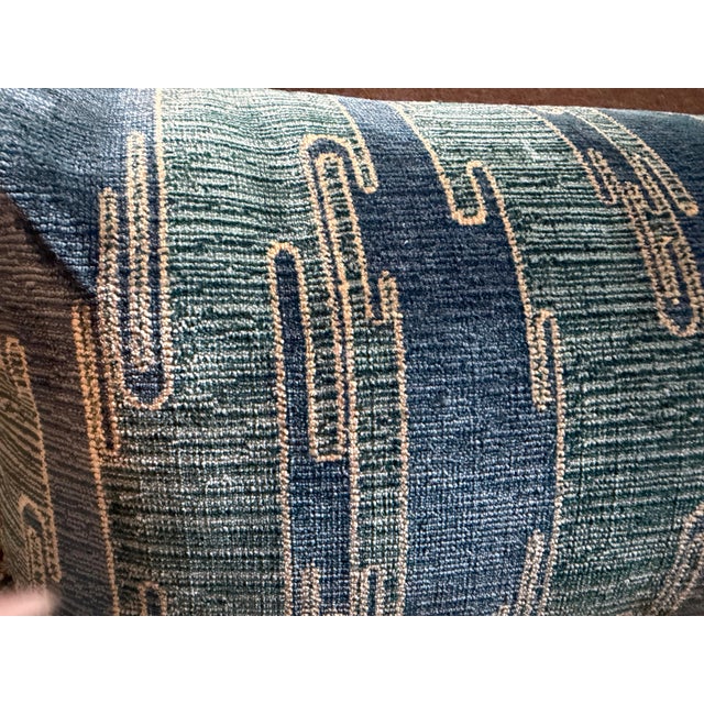 Blue Velvet Lumbar Pillow With Silk Backing For Sale - Image 4 of 7