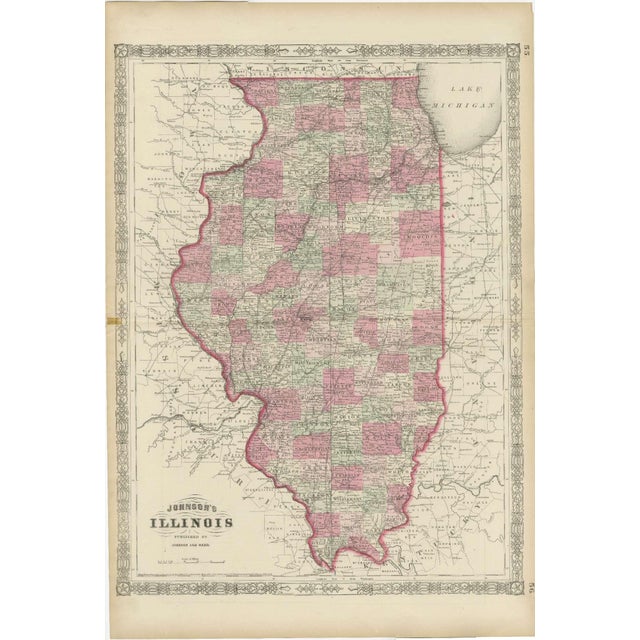 Civil War Era Map of Illinois with Lake Michigan Detail, 1864 For Sale - Image 10 of 10